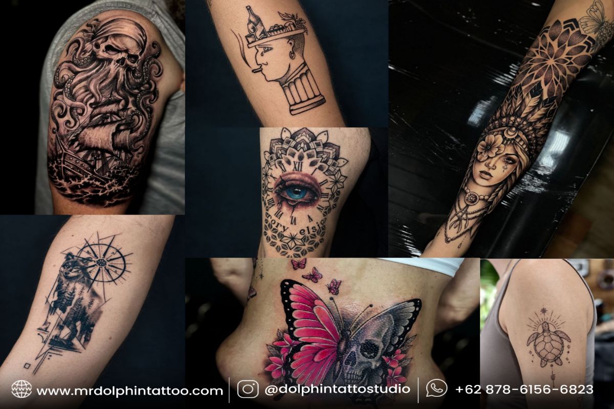 Tattoo reference images used during a custom tattoo consultation
