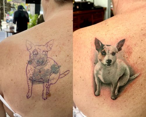Fresh tattoo being protected while travelling in Bali